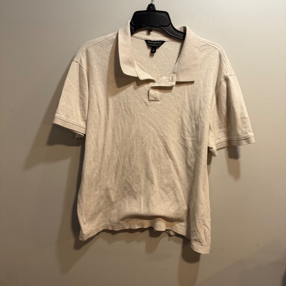 Banana Republic Luxe Touch Performance Polo Shirt Mens Large Beige Cotton 277